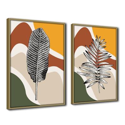 Quadro Decorativo Textura Cx Alta Folhas Em Cores 2 Un 40X60  Titulo Moldura Caqui