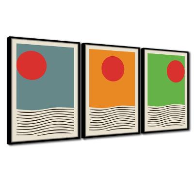 Quadros Premium Textura Cxalta Sol Cores Asbtrato 40X60 3Un Titulo Moldura Preta