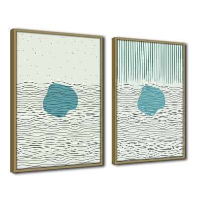 Quadro Decorativo Textura Cx Alta 2Un 40X60 Abstrato Azul1  Titulo Moldura Caqui