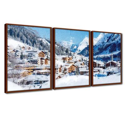 Quadros Premium Cx Alta Cidade Na Neve 40x60 3un Moldura Ocre