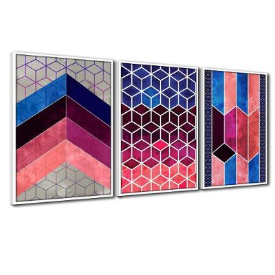 Quadros Premium 40x60 Chevron Rosa 3un Moldura Branca