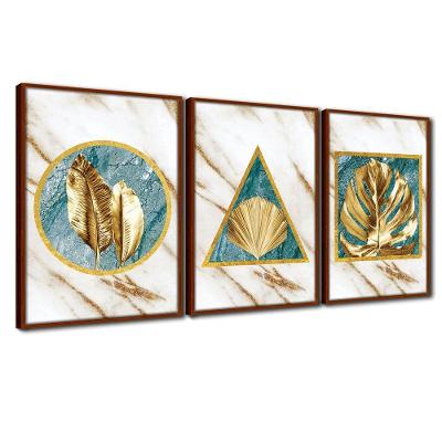 Quadros Premium Textura Cxalta Folhas Ouro Mármore 40X60 3Un Titulo Moldura Ocre