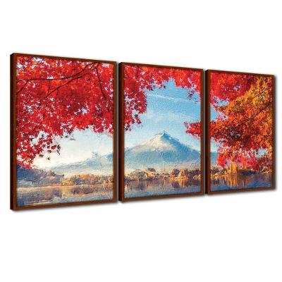 Quadros Premium Monte Fuji Outono 40x60 3un Moldura Ocre