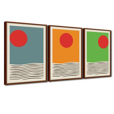 Quadros Premium Sol Cores Asbtrato 40x60 3un Moldura Ocre