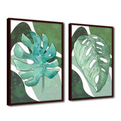 Quadro Premium Textura Cx Alta Folha Sob Verde 3 2un 40x60 Titulos Moldura Madeira
