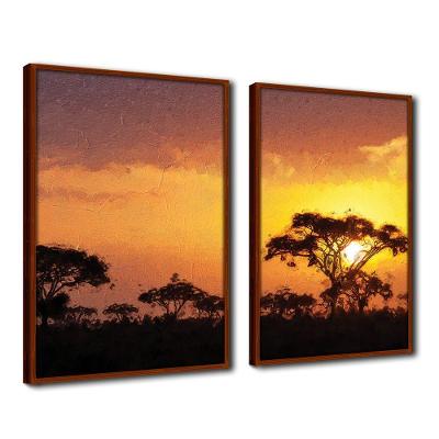 Quadro Decorativo Textura Cx Alta 2Un 40X60 Árvore Sob O Sol  Titulo Moldura Ocre