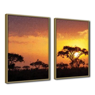 Quadro Decorativo Textura Cx Alta 2Un 40X60 Árvore Sob O Sol  Titulo Moldura Caqui