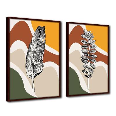 Quadro Premium Textura Cx Alta Folhas Em Cores 2 2Un 40X60  Titulo Moldura Madeira