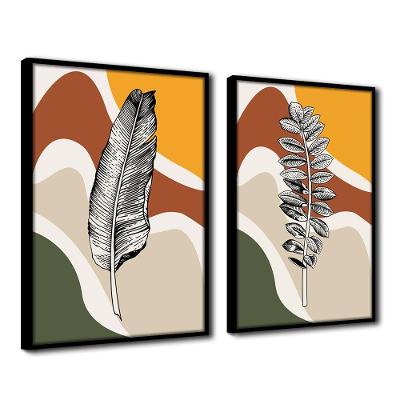 Quadro Premium Textura Cx Alta Folhas Em Cores 2 2un 40x60 Titulos Moldura Preta