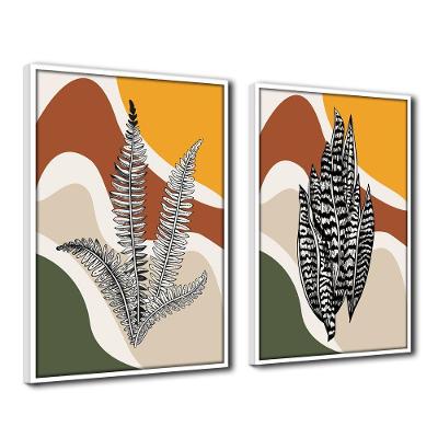 Quadro Premium Textura Cx Alta Folhas Em Cores 3 2un 40x60 Titulos Moldura Branca