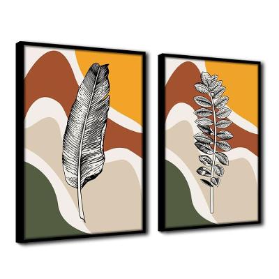 Quadro Premium Textura Cx Alta Folhas Em Cores 2 2Un 40X60  Titulo Moldura Preta