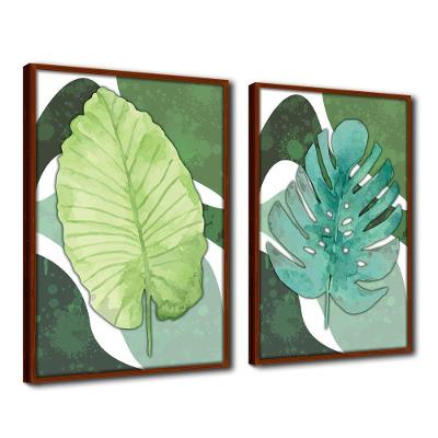 Quadro Decorativo Textura Cx Alta 2Un 40X60 Folha Sob Verde1  Titulo Moldura Ocre