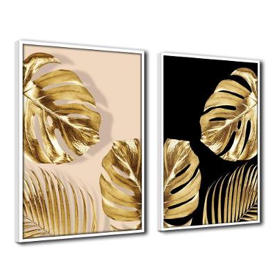 Quadro Premium Textura Cx Alta Folhas De Ouro 6 2Un 40X60 Titulo Moldura Branca