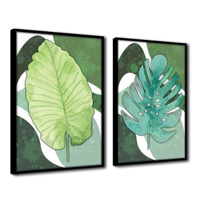Quadro Decorativo Textura Cx Alta 2Un 40X60 Folha Sob Verde1  Titulo Moldura Preta