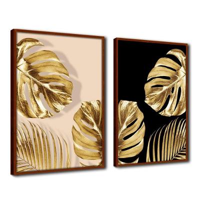 Quadro Premium Textura Cx Alta Folhas De Ouro 6 2Un 40X60 Titulo Moldura Ocre