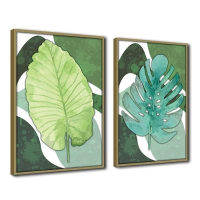 Quadro Decorativo Textura Cx Alta 2Un 40X60 Folha Sob Verde1  Titulo Moldura Caqui