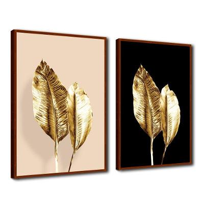 Quadro Premium Textura Cx Alta Folhas De Ouro 3 2Un 40X60  Titulo Moldura Ocre
