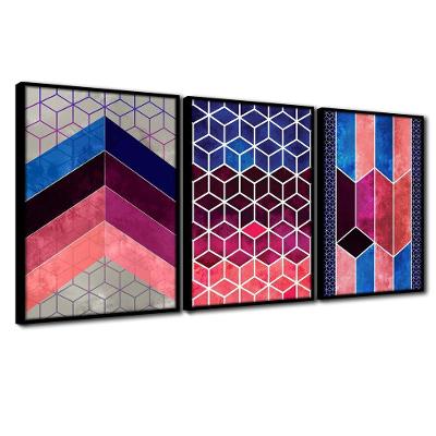 Quadros Premium 40x60 Chevron Rosa 3un Moldura Preta