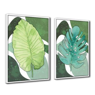 Quadro Decorativo Textura Cx Alta 2Un 40X60 Folha Sob Verde1  Titulo Moldura Branca