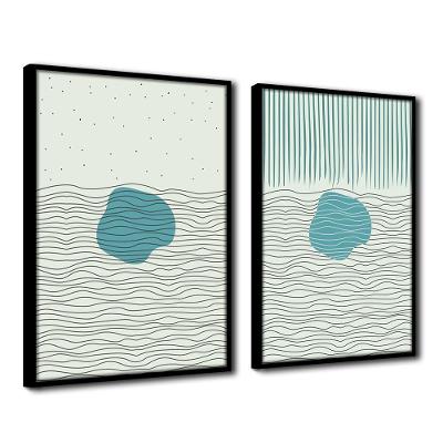 Quadro Decorativo Textura Cx Alta 2Un 40X60 Abstrato Azul1  Titulo Moldura Preta