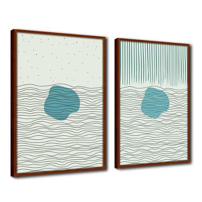Quadro Decorativo Textura Cx Alta 2Un 40X60 Abstrato Azul1  Titulo Moldura Ocre