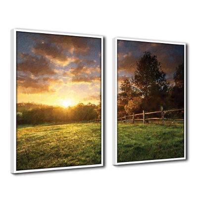 Quadro Decorativo Textura Cx Alta 2Un 40X60 Campo Ensolarado Titulo Moldura Branca
