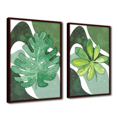 Quadro Premium Textura Cx Alta Folha Sob Verde 2 2un 40x60 Titulos Moldura Madeira