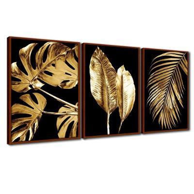 Quadro Premium Textura Cxalta Folha Ouro Em Preto3 3Un 40X60 Titulo Moldura Ocre