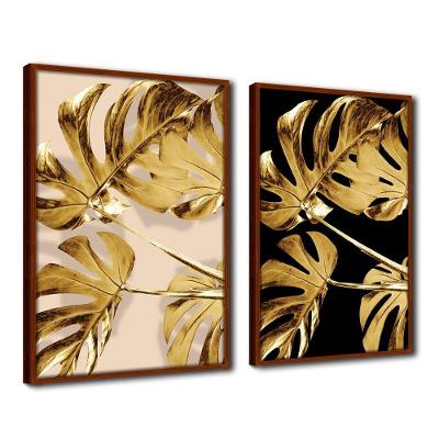 Quadro Premium Cx Alta Folhas de Ouro 1 2un 40x60 Moldura Ocre