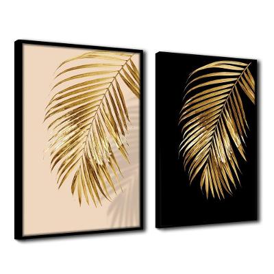 Quadro Premium Cx Alta Folhas de Ouro 4 2un 40x60 Moldura Preta