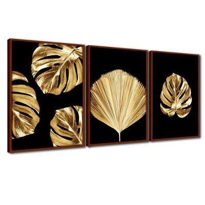Quadro Premium Textura Cxalta Folha Ouro Em Preto2 3Un 40X60 Titulo Moldura Ocre