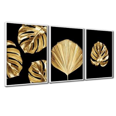 Quadro Premium Textura Cxalta Folha Ouro Em Preto2 3Un 40X60 Titulo Moldura Branca