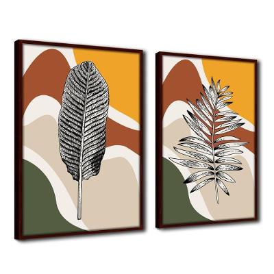 Quadro Decorativo Textura Cx Alta Folhas Em Cores 2 Un 40X60  Titulo Moldura Madeira