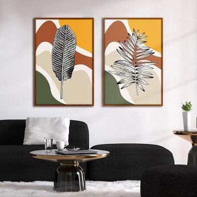 Quadro Decorativo Textura Cx Alta Folhas Em Cores 2 Un 40X60  Titulo Moldura Ocre