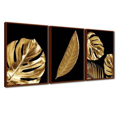 Quadro Premium Textura Cxalta Folha Ouro Em Preto1 3Un 40X60 Titulo Moldura Ocre