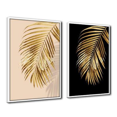 Quadro Premium Cx Alta Folhas de Ouro 4 2un 40x60 Moldura Branca