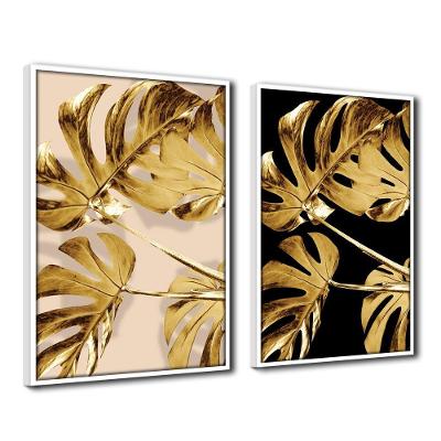 Quadro Premium Cx Alta Folhas de Ouro 1 2un 40x60 Moldura Branca