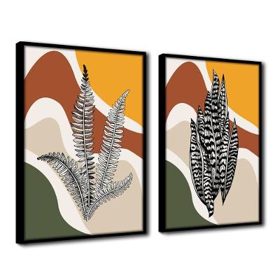 Quadro Premium Textura Cx Alta Folhas Em Cores 3 2Un 40X60  Titulo Moldura Preta