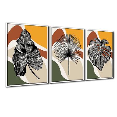 Quadro Premium Textura Cx Alta Folhas Em Cores 4 3Un 40X60  Titulo Moldura Branca