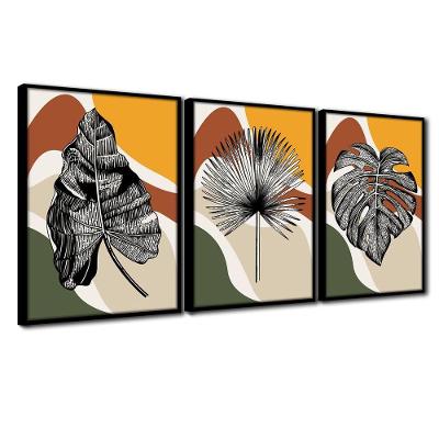 Quadro Premium Textura Cx Alta Folhas Em Cores 4 3Un 40X60  Titulo Moldura Preta