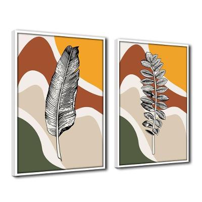 Quadro Premium Textura Cx Alta Folhas Em Cores 2 2Un 40X60  Titulo Moldura Branca