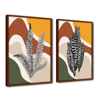 Quadro Premium Textura Cx Alta Folhas Em Cores 3 2Un 40X60  Titulo Moldura Ocre