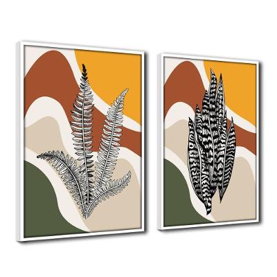 Quadro Premium Textura Cx Alta Folhas Em Cores 3 2Un 40X60  Titulo Moldura Branca