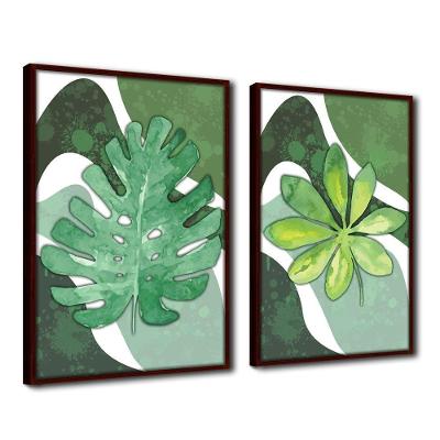 Quadro Premium Textura Cx Alta Folha Sob Verde 2 2Un 40X60  Titulo Moldura Madeira