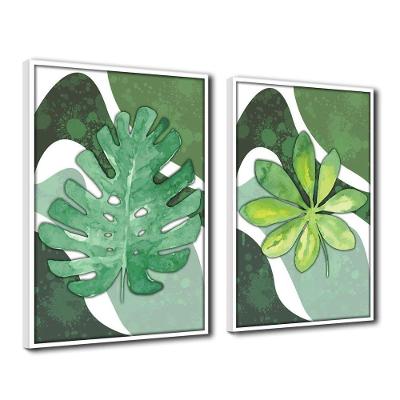 Quadro Premium Textura Cx Alta Folha Sob Verde 2 2Un 40X60  Titulo Moldura Branca