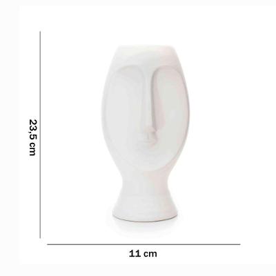 Vaso Rosto Em Cerâmica Branco 23,5x11cm