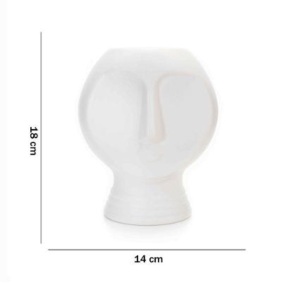 Vaso Rosto Em Cerâmica Branco 18x14cm