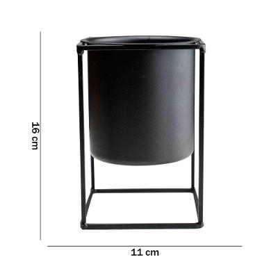 Vaso Preto Com Suporte Em Metal 16x11cm