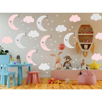 Adesivo De Parede Baby Nuvem Com Lua Vários Rosa
