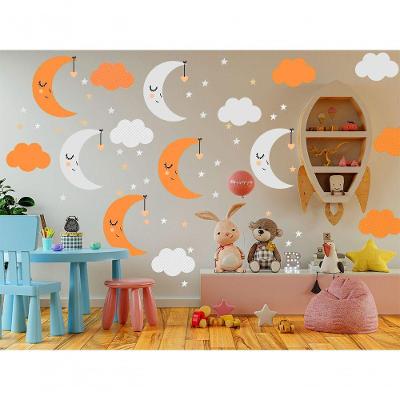 Adesivo De Parede Baby Nuvem C/ Lua Infantis Laranja